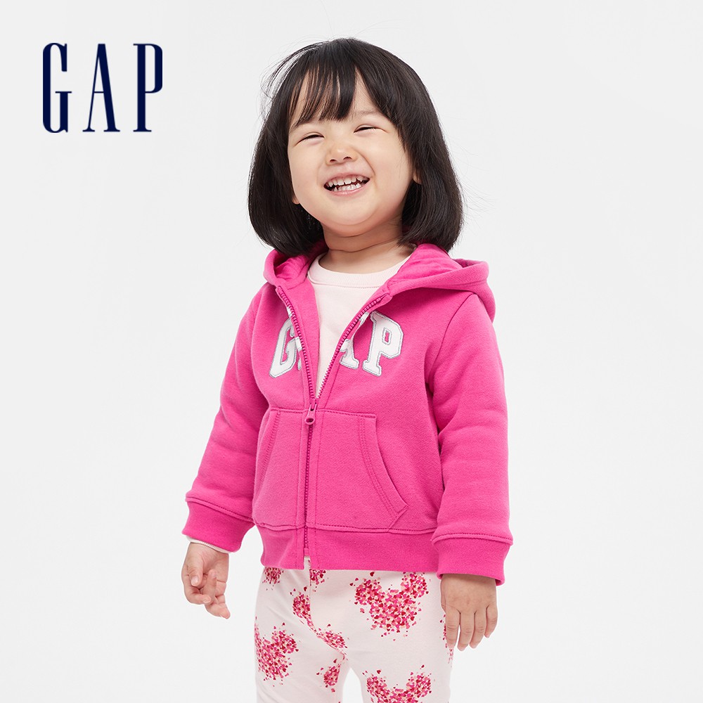Gap 嬰兒裝 Logo童趣印花連帽外套 碳素軟磨系列-粉紅色(618854)