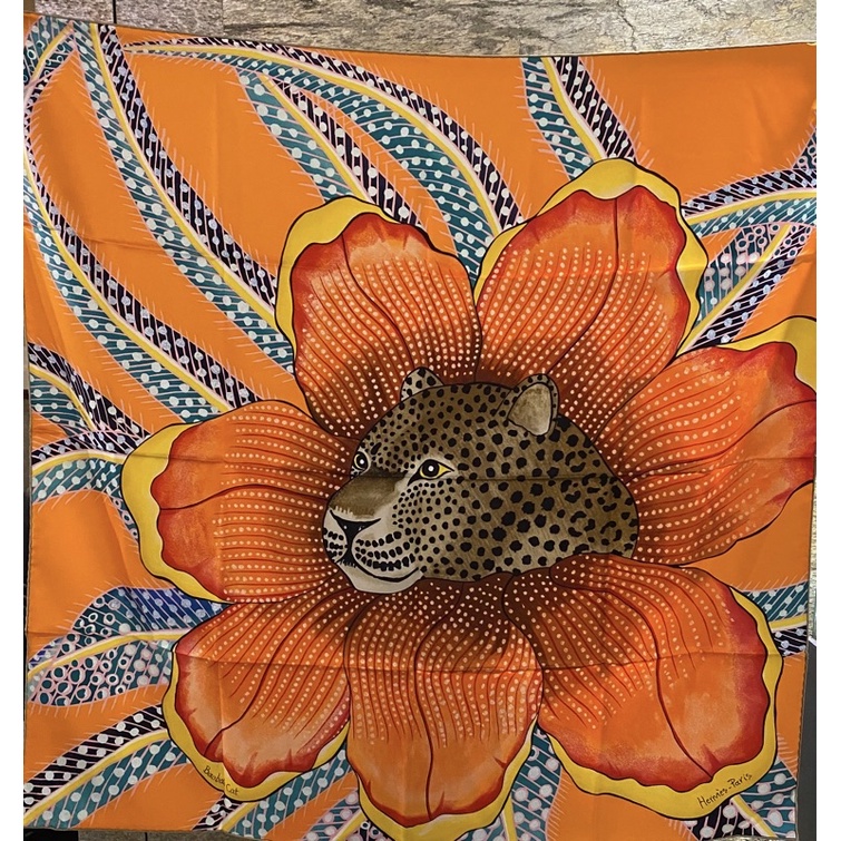 《全新正品》Hermes愛馬仕 動物美學豹🐆絲巾~愛馬仕桔90*90cm