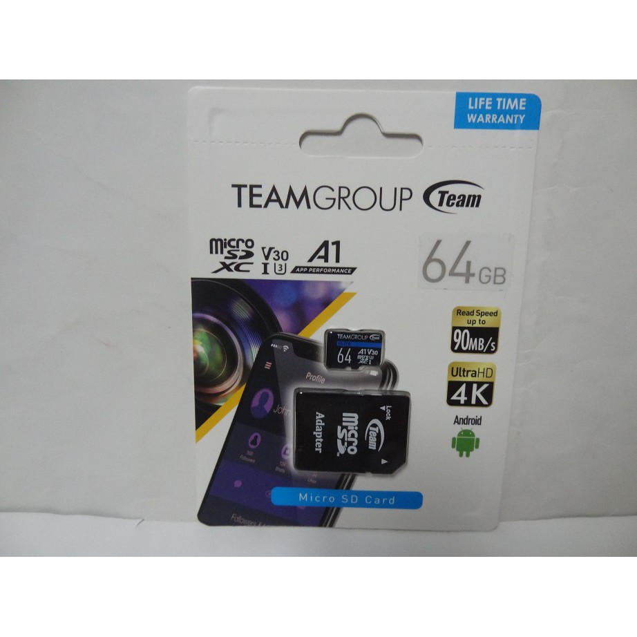 全新 TEAM 十銓 64GB MicroSDXC UHS-I U3 ELITE A1 高速記憶卡(附轉卡)