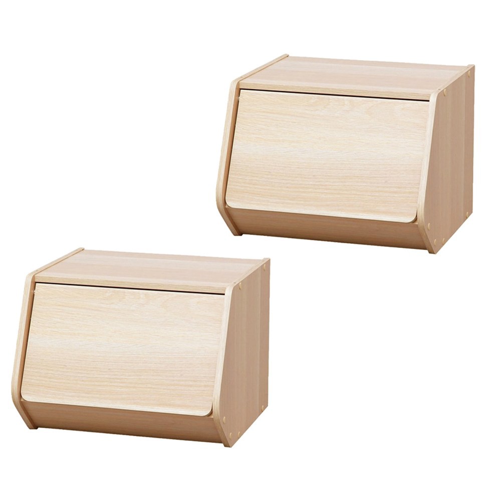 (組合) 日本IRIS 木質可掀門堆疊櫃 淺木色 2入 40cm