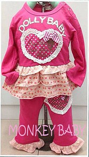 【MONKEY BABY 】愛心圖案花邊女童套裝/幼童套裝適合75公分穿