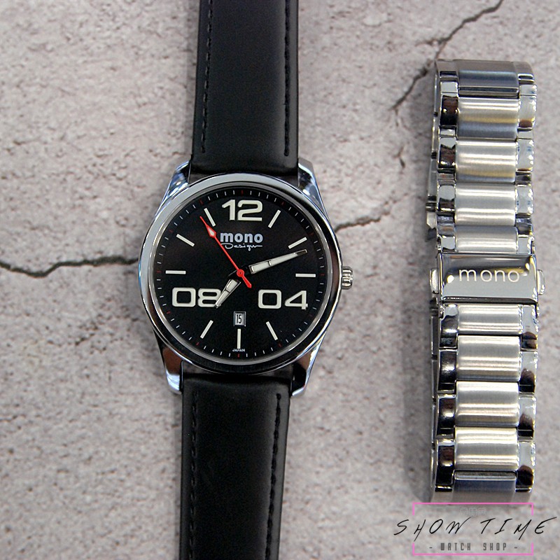曼諾 MONO 歐風簡約日期腕錶-黑皮帶+鋼帶/黑面銀 2024S-356 [ 秀時堂 ]