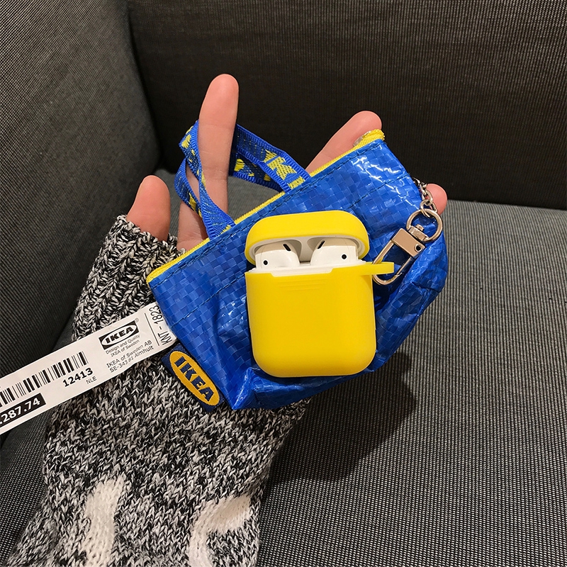 ♔♔ins小舖 IKEA宜家購物袋 AirPods保護套 耳機壳  Ikea編織袋吊飾 蘋果耳機套七夕禮物 情人節禮物