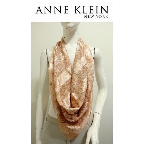 日本製 美國時尚設計師【ANNE KLEIN AK】波希米亞風 100%SILK絹絲 大方絲巾~直購價499~💎