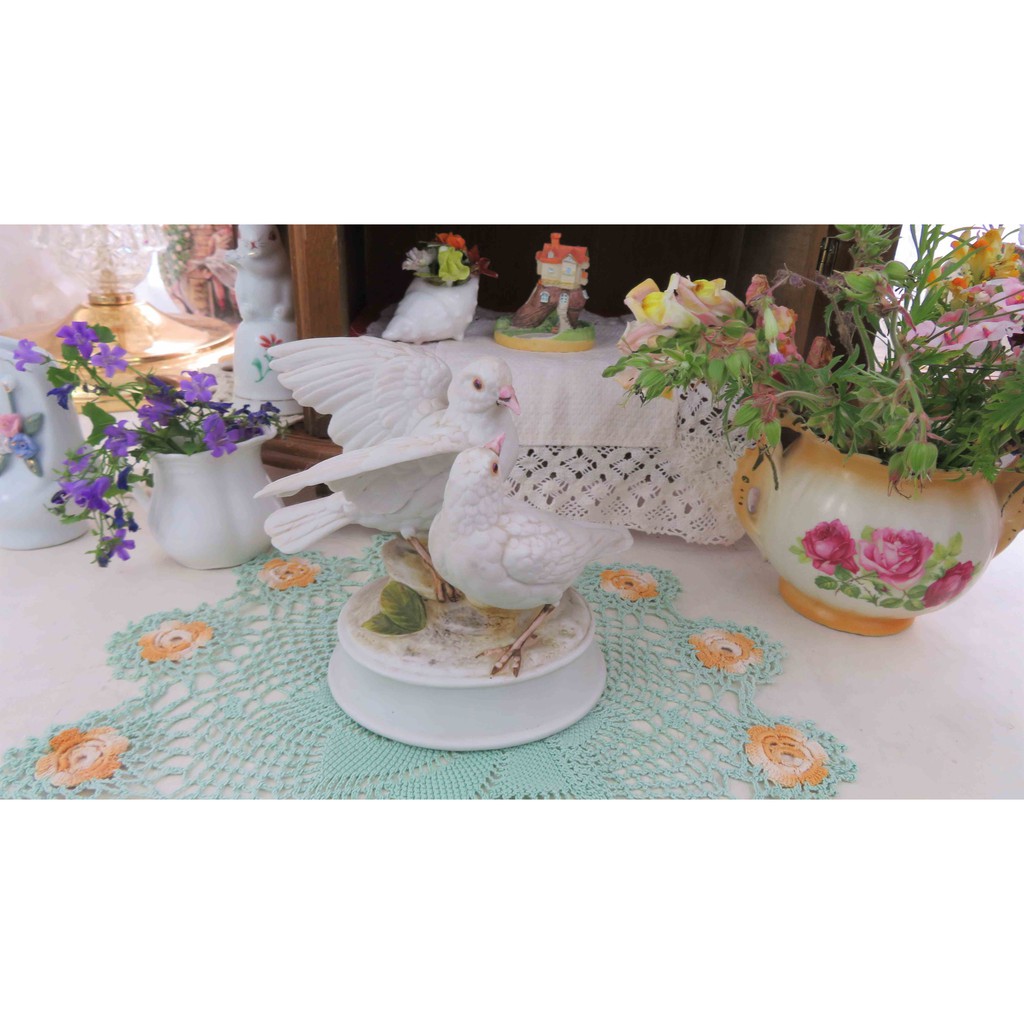 紫丁香歐陸古物雜貨♥日本 vintage 發條鳥兒陶瓷音樂盒