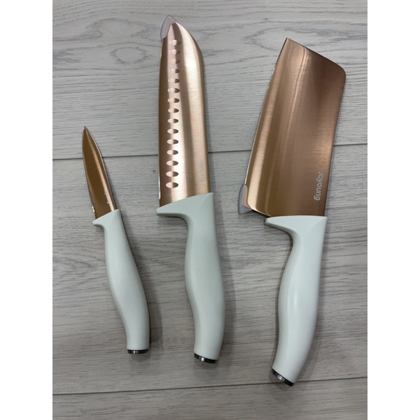 九陽輕奢刀具四件組含刀座-JYD-1M-水果刀-主廚刀-菜刀-刀坐-米白-白-粉紅