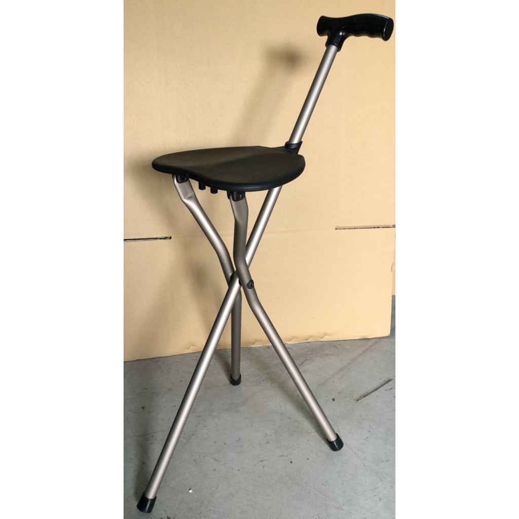 台灣製造-棕色-拐杖椅-鋁合金拐杖椅-銀髮用具-可收合拐杖椅-折疊拐杖椅-手杖椅