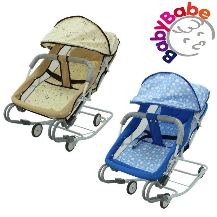 〔媽媽的最愛〕(免運)Babybabe 雙管加寬彈搖椅 藍.卡其(04526)