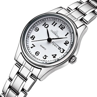 ❅❡✠雙日曆手錶女韓版防水男士腕錶學生鋼帶中老年人簡約夜光石英錶