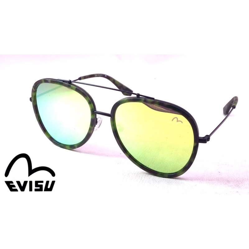 【本閣】EVISU EV3 日本牛仔褲品牌太陽眼鏡墨鏡 綠水銀鏡面綠玳瑁色 飛行員造型 TR90超輕 雷朋經典款原廠包裝
