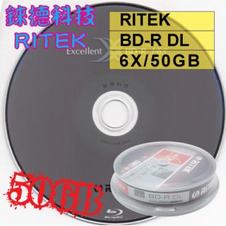 【光碟第一品牌】10片裝 錸德RITEK BD-R DL單面雙層6X 50G 空白光碟燒錄片