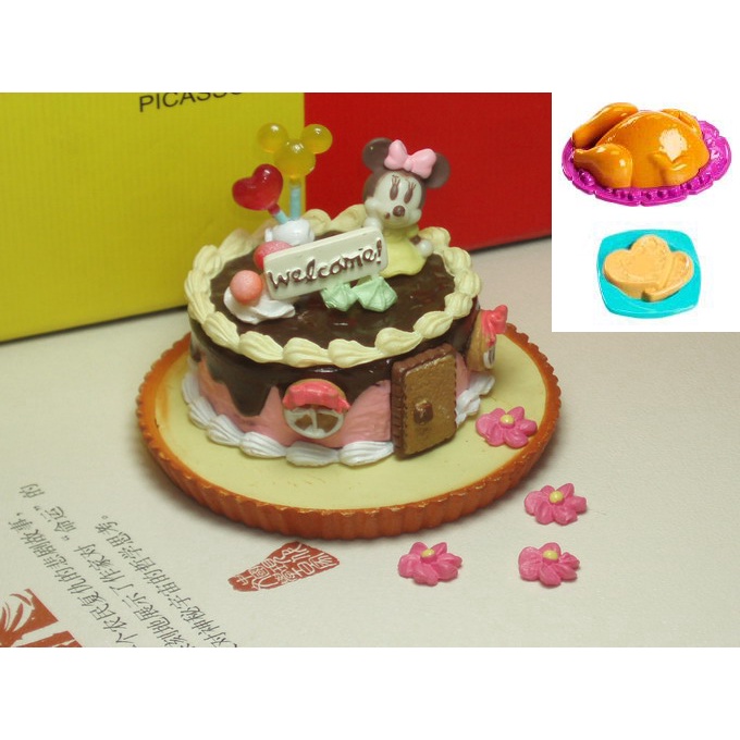 ♥萌娃的店♥可兒娃娃 芭比娃娃 莉卡娃娃適用 日本re-ment迪士尼蛋糕限量送冰淇淋聖代+烤雞+愛心鬆餅，送完為止