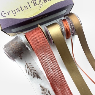 【Crystal Rose緞帶】自然暖褐金葉 緞帶組合/5入>>送燙金收納禮盒