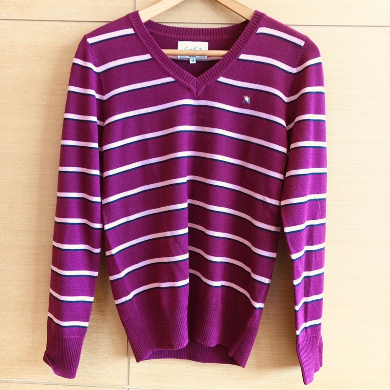 Arnold Palmer 雨傘牌 粉紫色 橫條紋 薄長袖上衣 針織毛衣