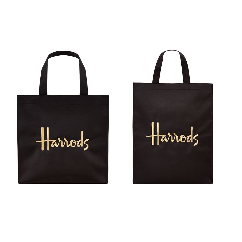 英國直購 (預購7-14天) Harrods Recycled Cotton Harrods Shopper Bag 再生棉黑底金字 經典手提袋