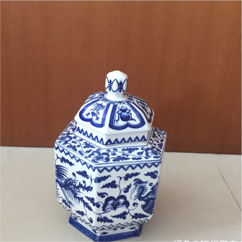 中華陶瓷 青花六方蓋瓶
