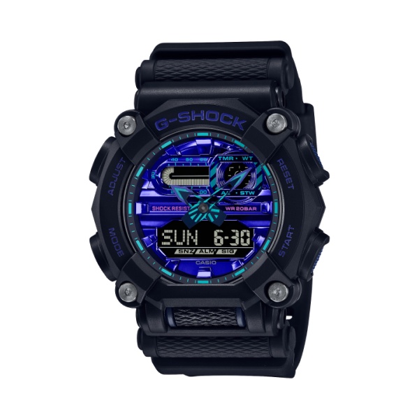 【CASIO G-SHOCK】工業風格街頭時尚雙顯運動腕錶-幻炫藍/GA-900VB-1A/台灣總代理公司貨享一年保固