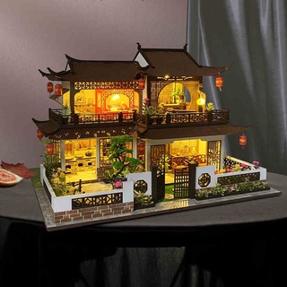 【臺灣現貨|西溪花間】美代小屋中國風 古風木質小屋 手作DIY模型屋 前庭後院 太師椅 古代廚房火鍋 組裝拼裝節日禮物