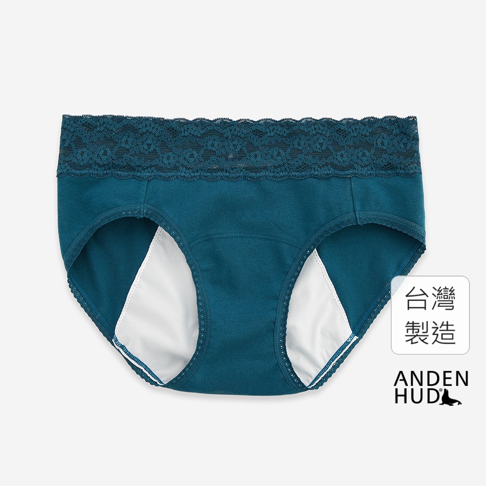 【Anden Hud】超熟睡．蕾絲中腰生理褲(深藍綠) 台灣製