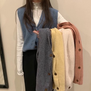 秋冬百搭簡約馬甲無袖外穿背心 針織背心 文青ins純色V領外搭背心 馬甲 針織外套 學院風 韓版馬甲針織V領背心