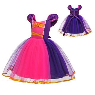 粉紫拚色小包袖篷篷紗裙公主服 萬聖節服裝 造型服 角色扮演 洋裝 連身裙 女童 童裝【p0061238456272】