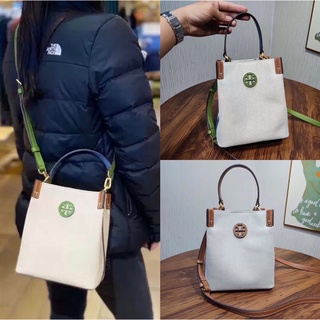 美國代購 100%正品 tory-burch TB 帆布配皮 新款 水桶包 手提包 斜揹包 肩揹包 附購證
