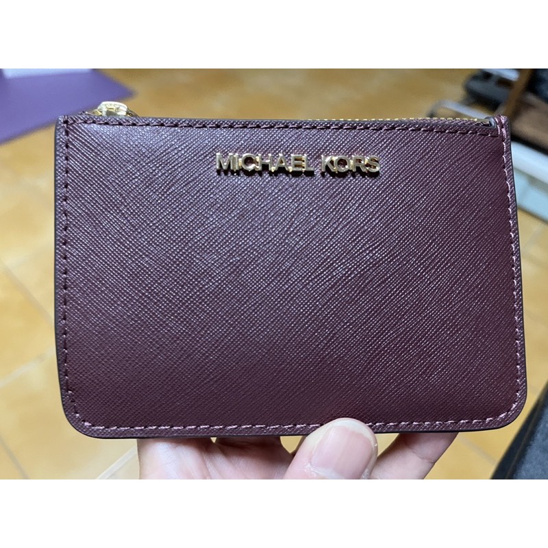 MK(Michael Kors) - 酒紅色拉鍊零錢卡包