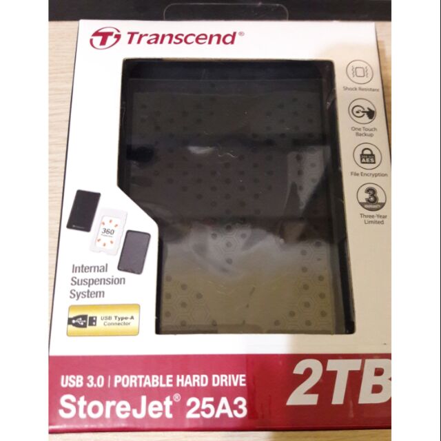 創見Transcend StoreJet 25A3 黑色2TB外接隨身硬碟