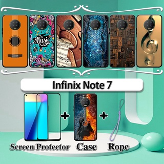 2 合 1 Infinix Note 7 手機殼帶鋼化玻璃曲面陶瓷螢幕保護膜音樂