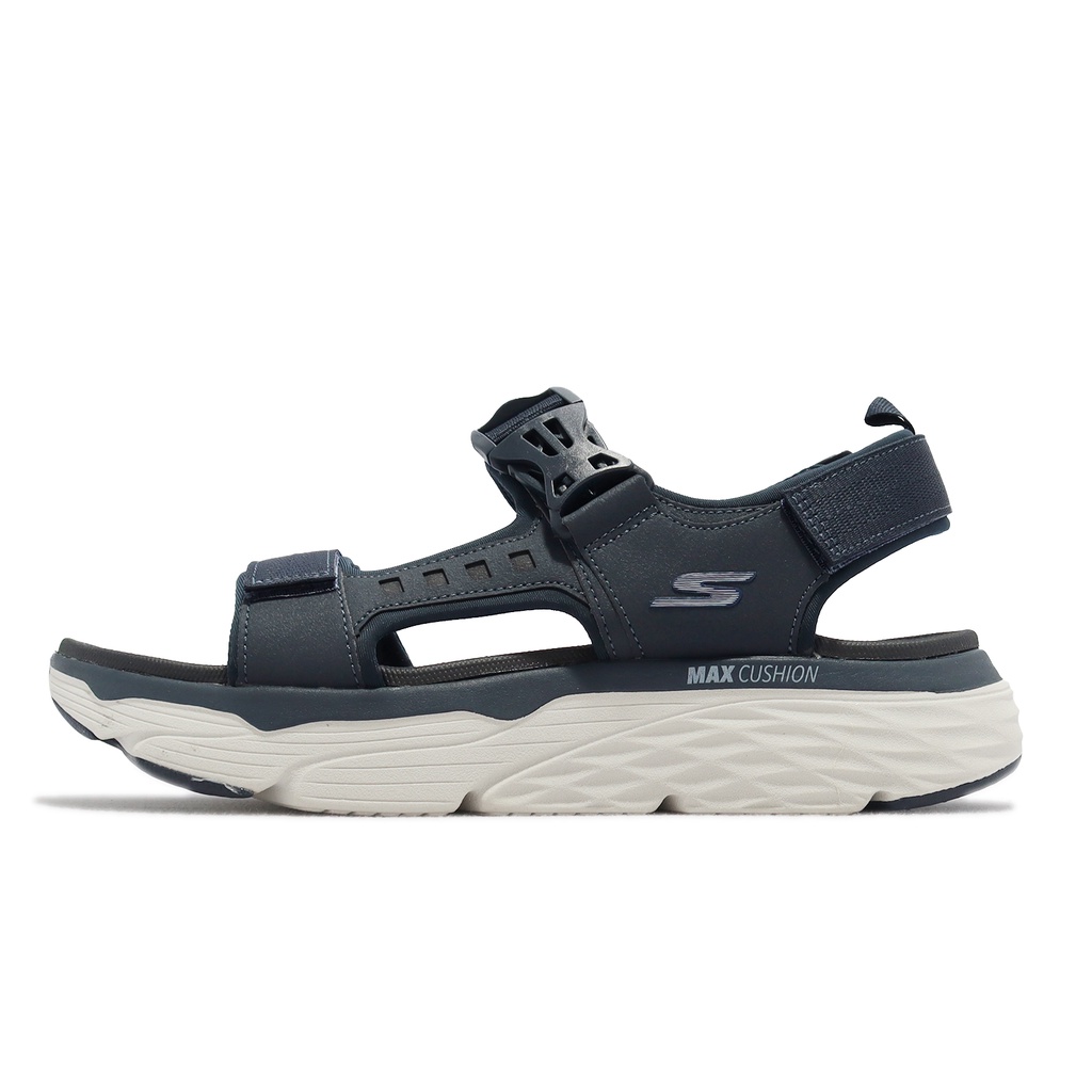 Skechers 涼鞋 Max Cushioning Sandal 深藍 白 厚底 男鞋【ACS】 229066NVBK