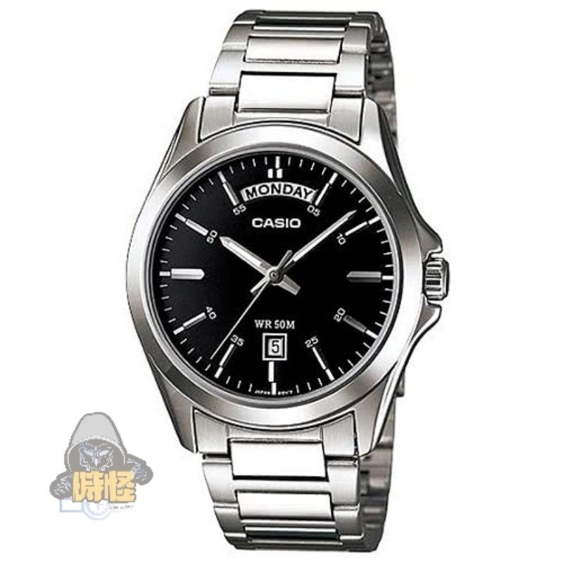 【CASIO】台灣卡西歐公司貨 星期日期顯示專業實用不鏽鋼紳士腕錶 50米防水-羅馬黑面(MTP-1370D-1A1)