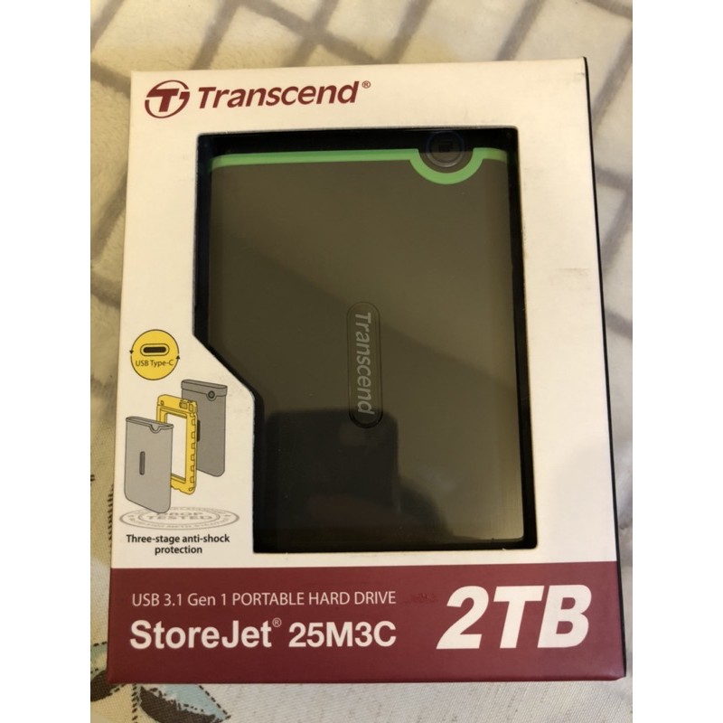 全新未拆Transcend 創見2TB StoreJet 25M3C 軍規防震2.5吋Type C行動硬碟-太空灰