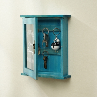 入戶木質壁掛鑰匙收納盒 家居田園復古入戶收納盒 玻璃門鑰匙收納