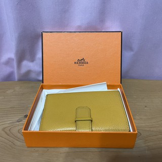 HERMES 愛馬仕 短夾 中夾 皮夾 黃色 正品