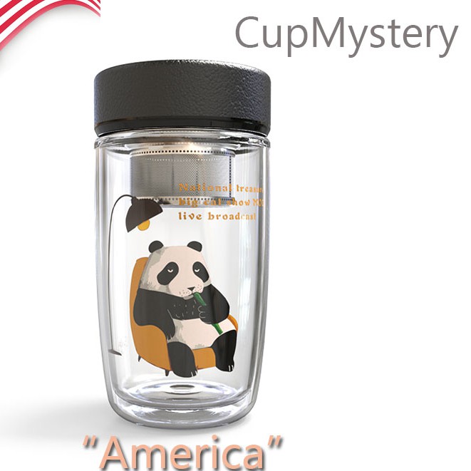 【熱銷】美國cup mystery雙層商務車載早餐通勤卡通可愛熊貓高硼硅玻璃杯
