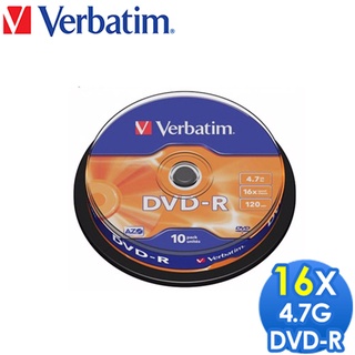 【Verbatim 威寶】16X DVD-R光碟片 10片盒裝