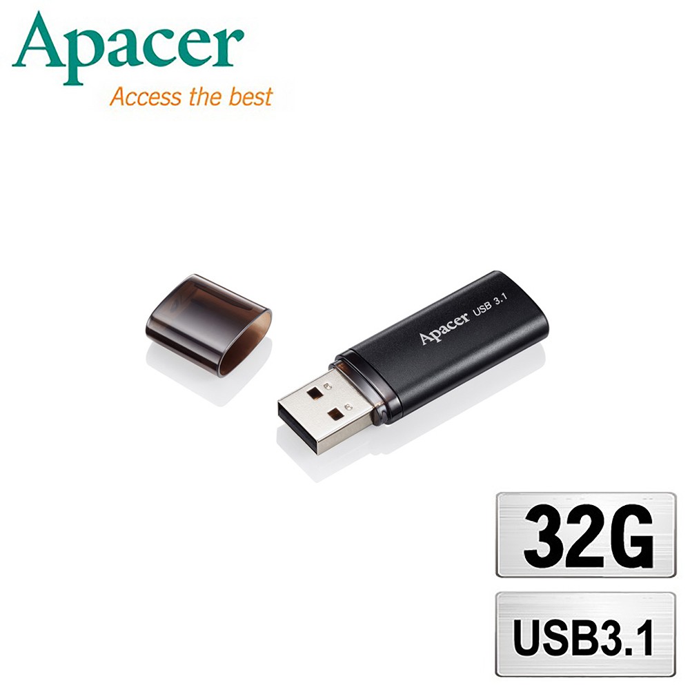 Apacer宇瞻 AH25B 時尚金屬 USB 3.1高速隨身碟-霧面黑 32GB