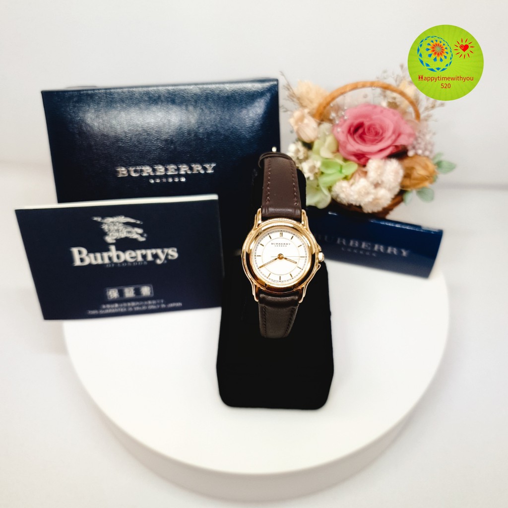 【現貨正品】英國 Burberry 博柏利  圓形 咖啡色牛皮錶帶 典雅 清新 古董 古董錶 中古 石英錶 手錶 錶