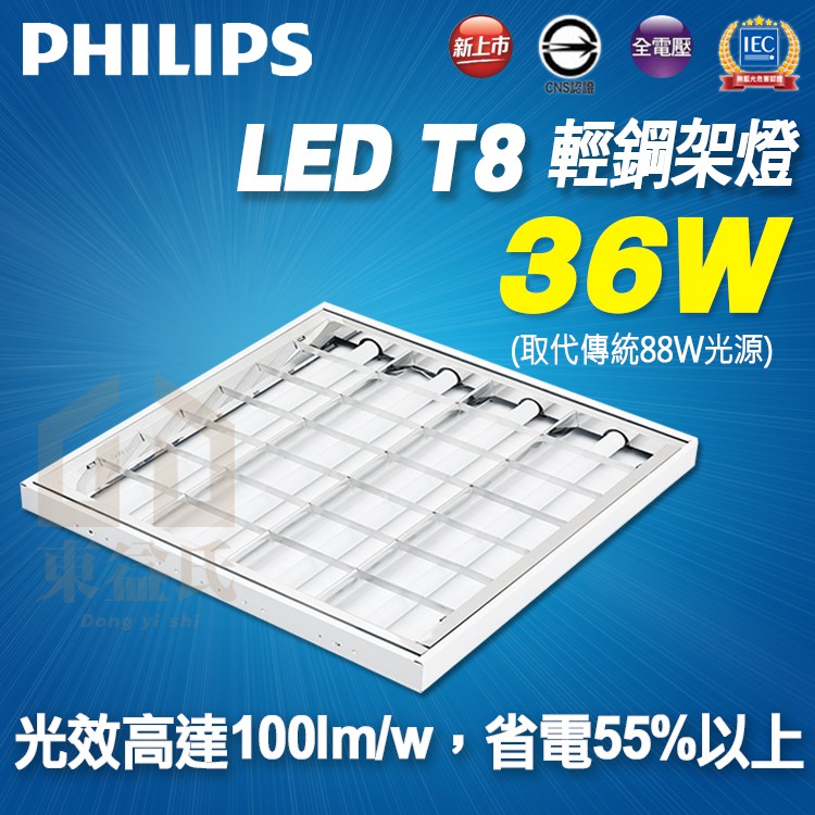 含稅 飛利浦 Philips 36W LED 輕鋼架燈 4管*9W 2尺 TBS198 無藍光 平板型 全電壓【東益氏】