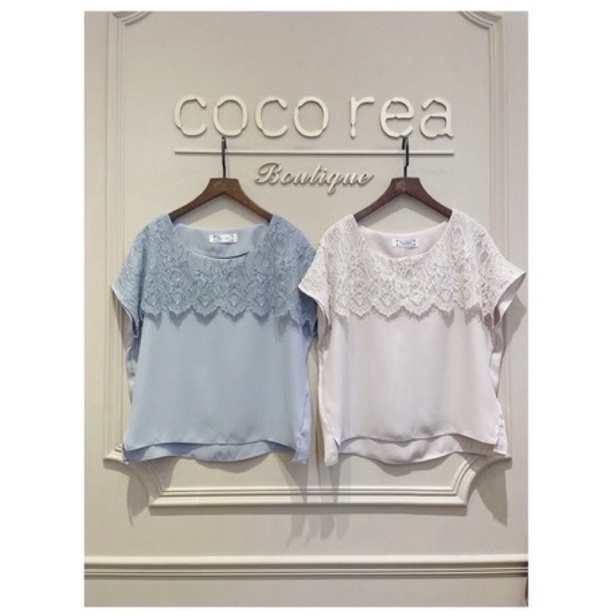 Coco rea 藍色蕾絲雪紡上衣