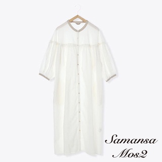 Samansa Mos2 格紋/素面配色領袖設計棉麻開襟洋裝(FL26L0H0980)