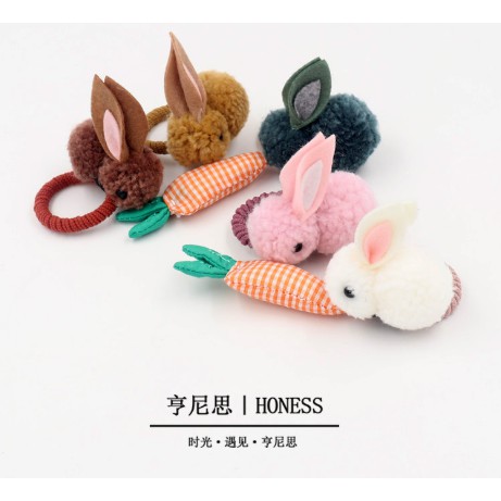 「現貨」韓版秋冬款皮筋、兒童動物髮圈、毛绒兔子髮夾、成人兔耳朵髮绳