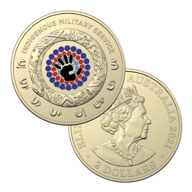 澳洲2021年原住民手掌彩色紀念幣 $2全新 「BU 等級鑄幣廠捲筒幣」單枚 小手掌 澳大利亞國防軍三軍旗 硬幣 特殊幣