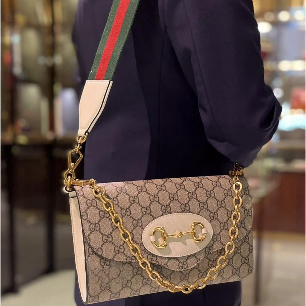 Gucci 677286 馬銜扣雙肩帶1955小型包 白色