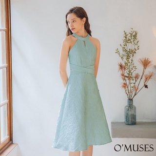 【OMUSES】削肩改良式綠色旗袍短洋裝17-6970