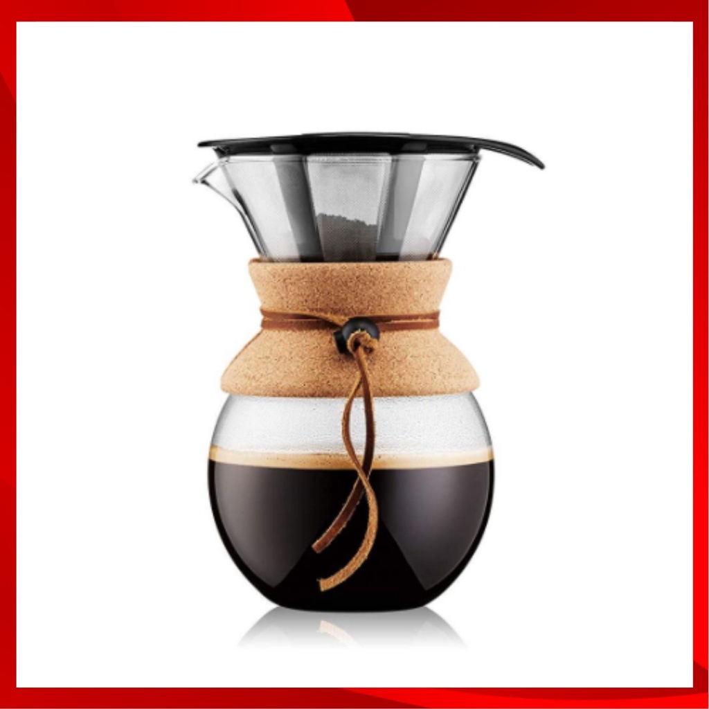 [BODUM] 硼倒咖啡機 (0.5 / 1 升) (軟木 / 橡皮筋) 永久過濾器, 玻璃不銹鋼過濾器家用咖啡廳