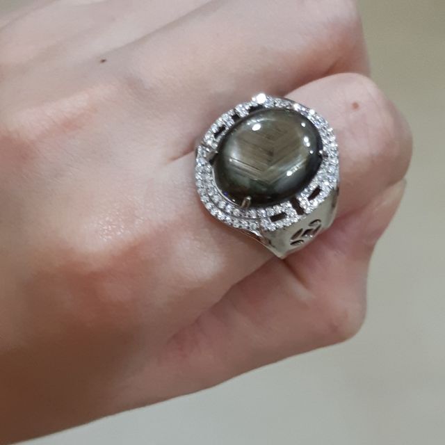 ♥️天然泰國藍寶石（黑色星光石）12.25ct 925純銀戒指(活圍)♥️招財避邪