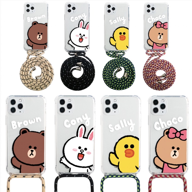 LINE FRIENDS/超薄保險槓透明手機殼配皮帶棕色康乃馨巧克力色53A73s22 超薄+21