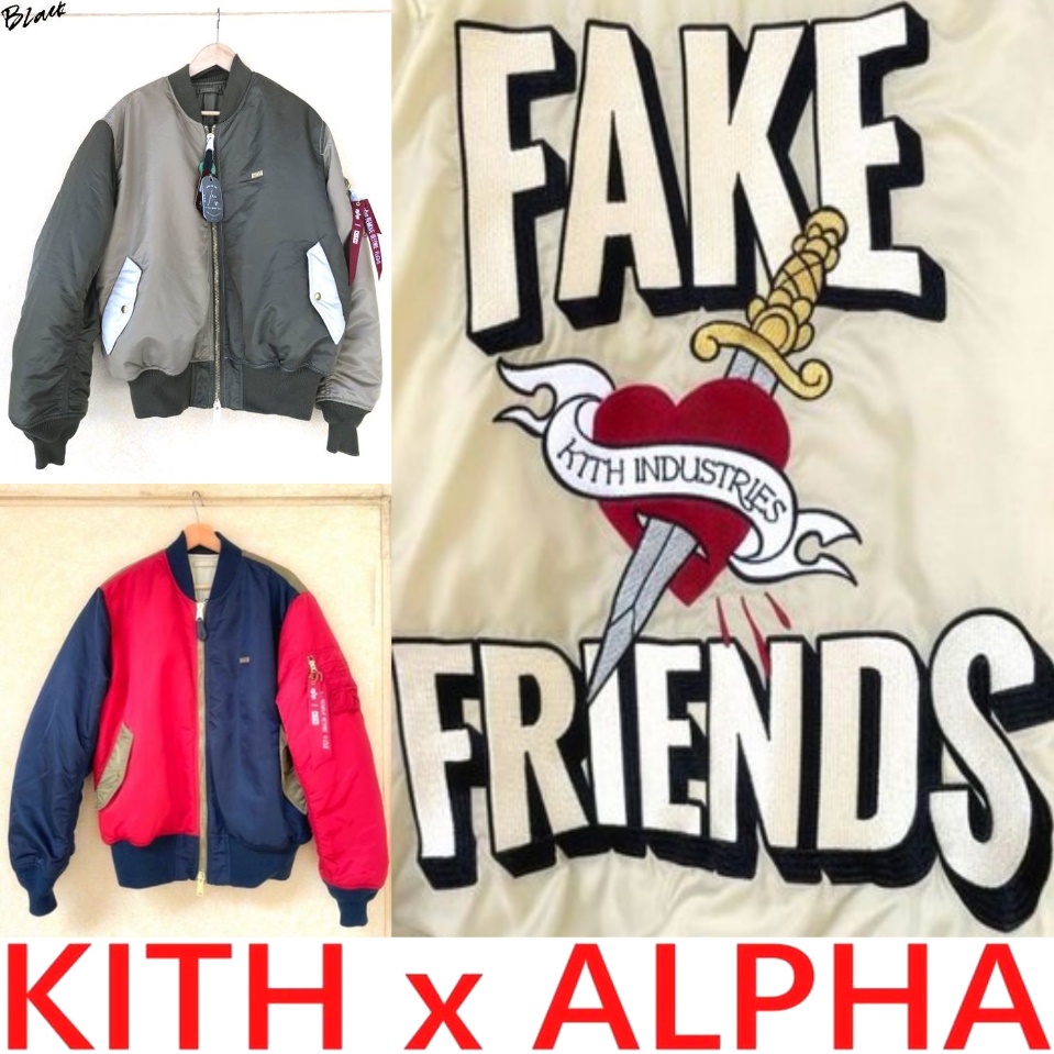 BLACK近全新KITH x ALPHA刺繡滿版雙面穿FAKE FRIENDS拼接迷彩MA-1空軍外套