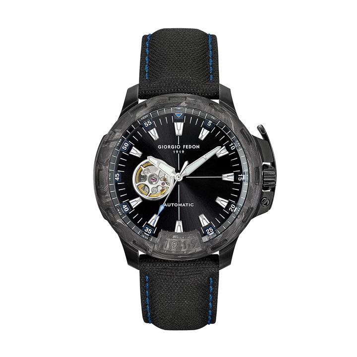 Giorgio Fedon 1919 Timeless IX系列 GFCK016 黑色鍛造碳錶圈帆布帶機械錶 45mm